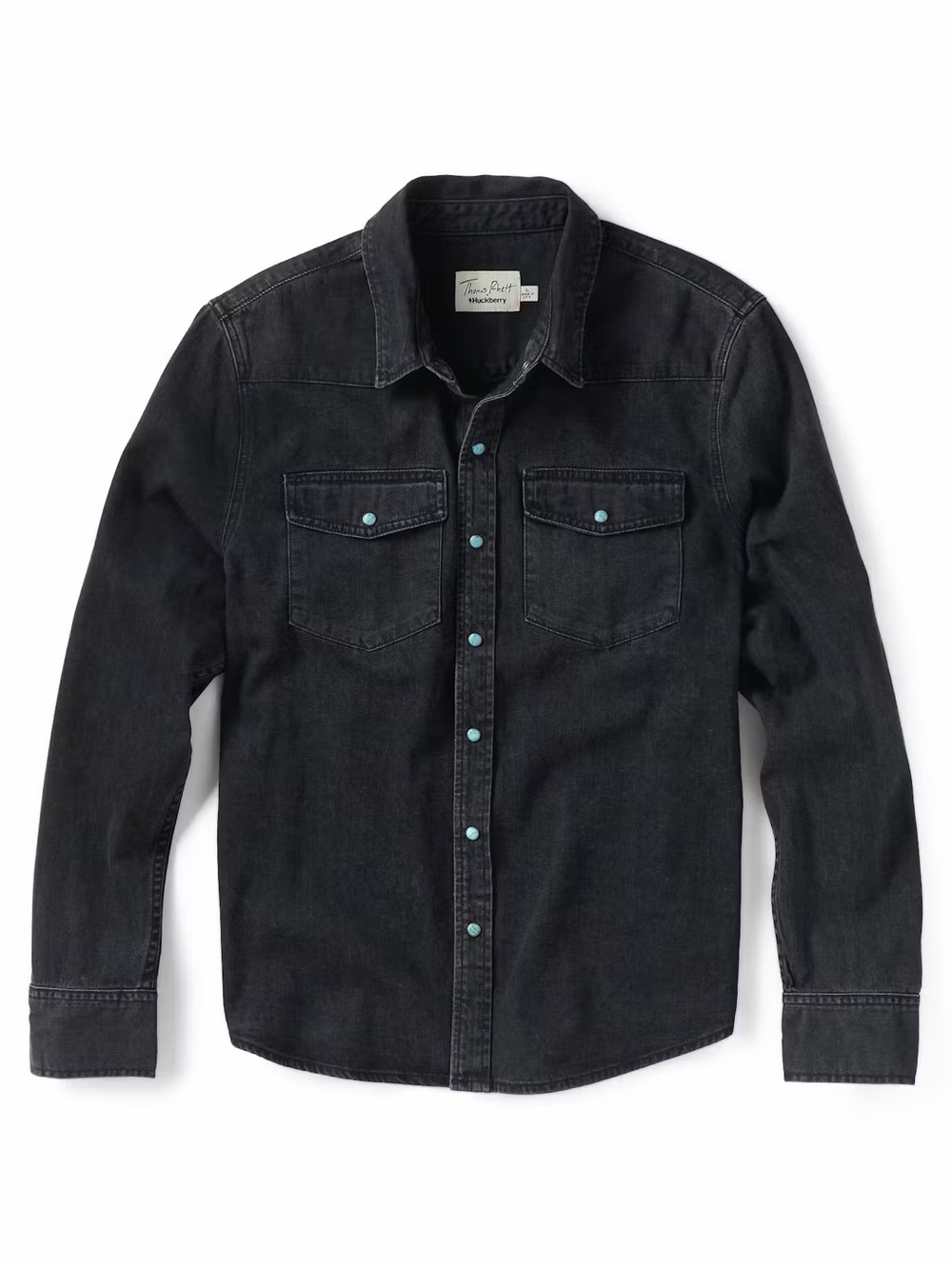 Huckberry x Thomas Rhett Denim Western Shirt Faded Black Turquoise Snaps Large